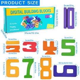 Wooden Number Building Blocks,Digital Building Blocks,Number Blocks 1-10,28Pcs 3D Digital Puzzle Counting Blocks,Educational Stacking Number Blocks Toys,Education Math Game for Preschoolers 3 4 5 Age