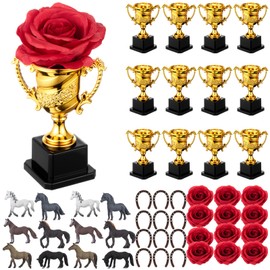 Roshtia 48 Pcs Kentucky Horsing Racing Party Decoration Derby Day Table Centerpieces Golden Trophy Horseshoe Red Rose and Horse for Horse Themed Birthday Party Favor Bulk