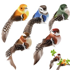 WUSJCOF Pack of 5 Artificial Birds Decoration with Clip - Coloured Bird Decorative Figures for Spring, Garden, Party and Wedding Decoration