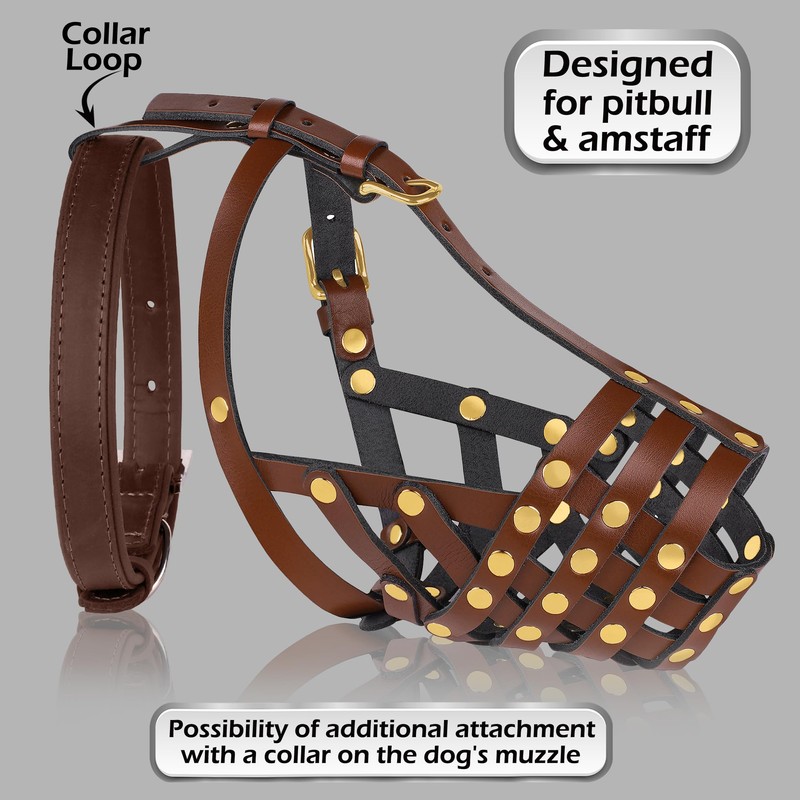OOPSDOGGY Pitbull Dog Muzzle for Large Dogs - Leather Breathable