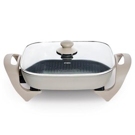 COOK WITH COLOR Electric Skillet - 12" x 12" Ceramic Nonstick Pan, PFOA-Free, 1400W, Tempered Glass Lid, Variable Temperature, Removable Heating Probe, Cool-Touch Handles, Greige