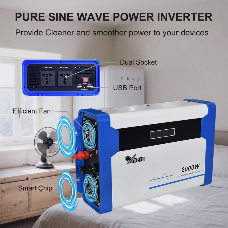 2000 Watt Pure Sine Wave Power Inverter 12V DC to