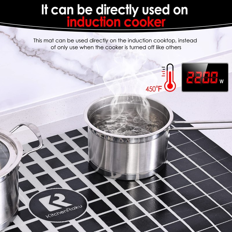 KitchenRaku Checkered Large Induction Cooktop Protector Mat with Plastic Bowl