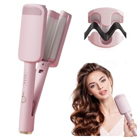 Waver Curling Iron Hair Crimper, Ionic Deep Waver Hair Curler Tool with Ceramic 3 Barrel, Fast Heating, Anti-Scald, Dual Voltage, 4 Temp Adjustable Curling Wand for Short and Long Hair (Pink)