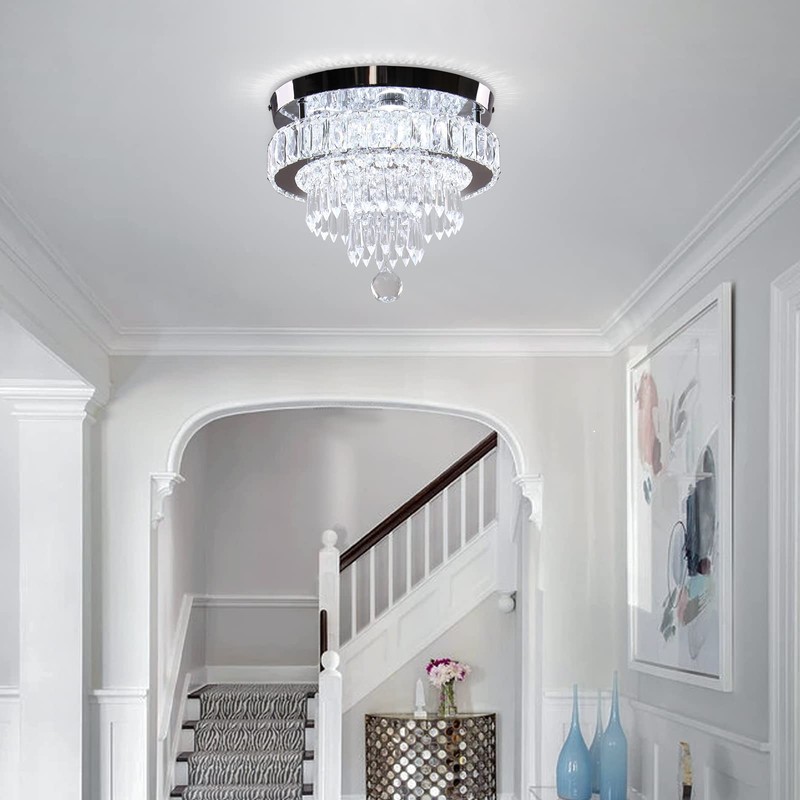 Dimmable Crystal Chandeliers 11.8" LED Flush Mount Modern Ceiling Light