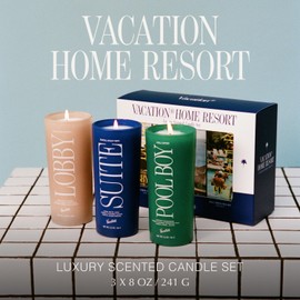 Vacation Sunscreen Home Resort Scented Candle Set, Premium Soy Blend Wax, 85-Hour Long Burning, Hotel Lobby Candle Holiday Gift Set of 3, Luxury Candle Gift Set for Women & Men, 8oz Each (Pack of 3)