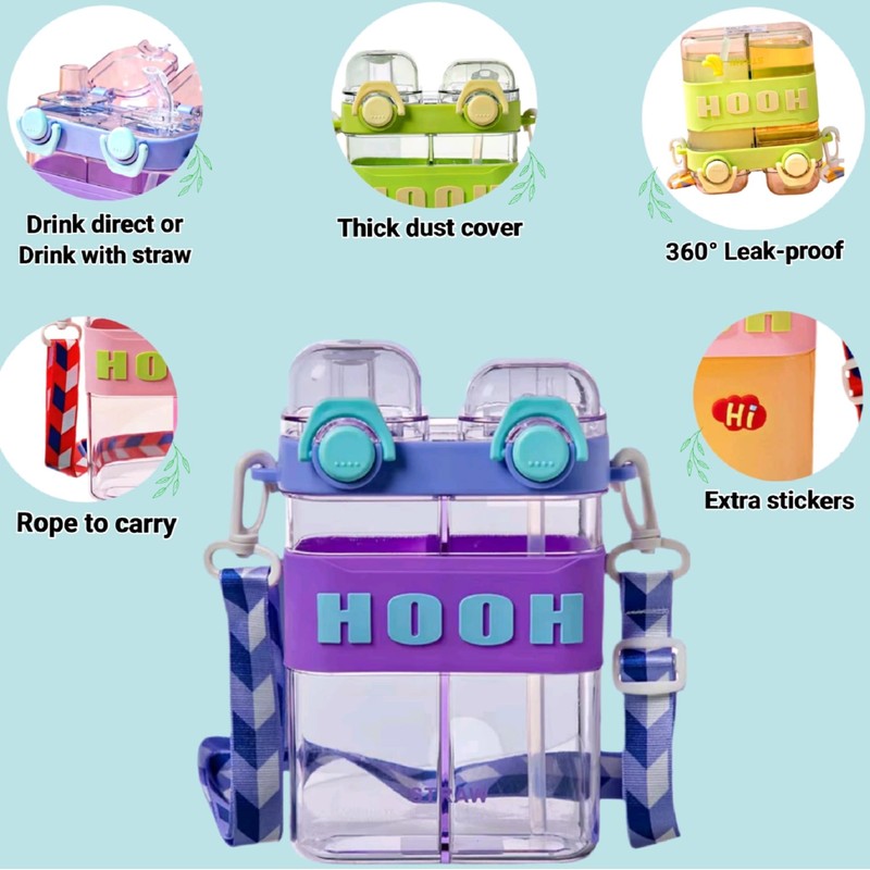 Water Bottle, 800Ml Kids Water Bottle with Straw, Double Side