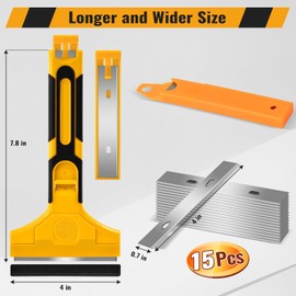 4" Razor Blade Scraper, Scraper Tool with 15pcs Razor Blades, Scrapper for Cleaning Paint, Sticker & Caulk Remover Tool, Glass Scraper for Windows, Stove Top, Oven, Cooktop, Floor, Tile