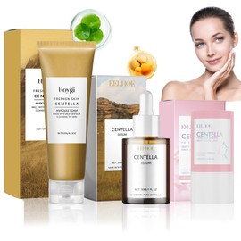 3 Stück Centella Hautpflegeset, Centella Reinigungsschaum Gesicht, Centella Serum, Centella Stick Mask, Spendet Feuchtigkeit, Verkleinert die Poren, Geeignet für Alle Hauttypen