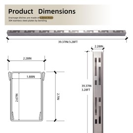 Pool Deck Drain Channel, 2.3" W x 3.3' L, 304 Stainless Steel Channel Drain Outdoor, Deck Drainage System with Coupling, Trench Drain System for Pool Decks, Patios,Walkways, Courtyards, Paver.