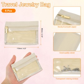 sourcing map 6Pcs Travel Jewelry Bag Bulk, Portable Jewelry Pouch with Zipper Clear Velvet Jewelry Storage Bag for Jewelry Organizers Storage Women Gift, Beige
