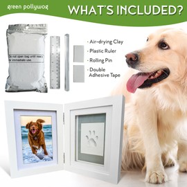 Green Pollywog | Paw Print Pet Keepsake Hinge Photo Frame + Clay Print Kit | Tabletop Photo Frame + Extra-Large Air-Dry Clay Imprint Kit | 4” x 6” Picture Openings