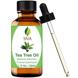 SVA Tea Tree Essential Oil – 1 Fl Oz – 100% Natural Tea Tree Oil - for Diffuser, Hair Care, Face, Skin Care, Aromatherapy, Scalp and Body Massage, Soap and Candle Making – with Dropper