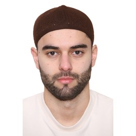 Qmart Namaz Cap Taqiyah Kufi Skull Beanies Hat Men Topi Turkey Prayer Cap Size : 21,22,23 Inches Stretchable can Wear (Dark Brown), One Size