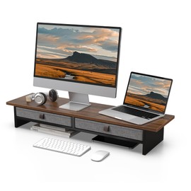 Fenge Dual Monitor Stand, 2 Tiers Monitor Riser for Desk, 35 Inch Computer Stand with 2 Drawer, Desk Shelf for Home, Office, Laptop, PC, TV, Printer