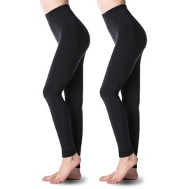 G&Y 2 Pairs Fleece Lined Tights for Women - 100D Opaque Warm Winter Pantyhose (L/XL, Black Footless Tights)