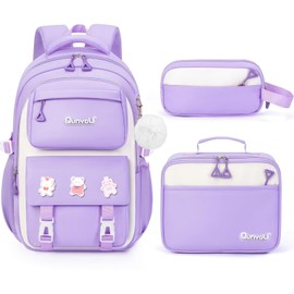 Amythe Set School Backpack Girls 3rd to 7th Grade, 2025 School Bag with Lunch Bag Pencil Case for School Travel for 15.6 Inch Laptop YTK6858, purple