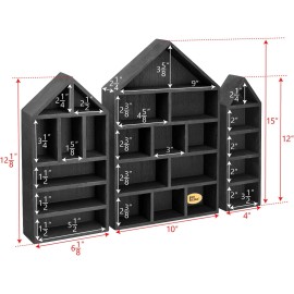 Ikee Design Set of 3 Black House-Shaped Wooden Shadow Box Shelves – Display Organizer for Mi