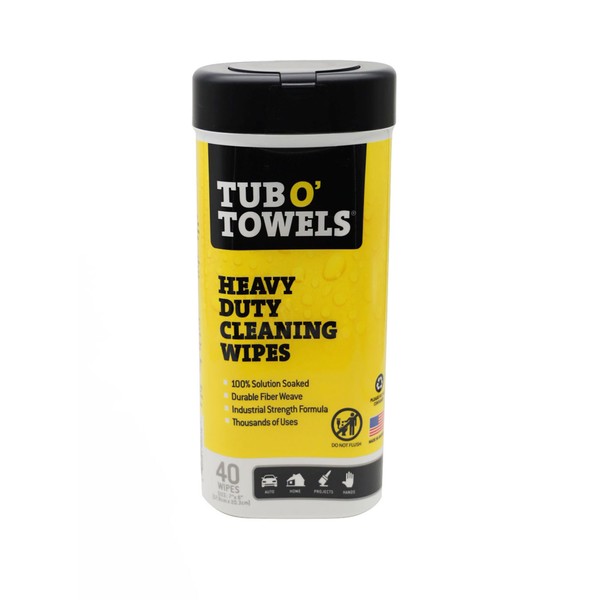 Tub O' Towels TW40 Heavy-Duty 7" x 8" Size Multi-Surface Cleaning Wipes, 40 Count Per Canister, White