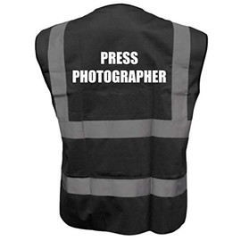 BLACK Hi Vis vest PRESS PHOTOGRAPHER Vest Waistcoat Safety Vest Medium