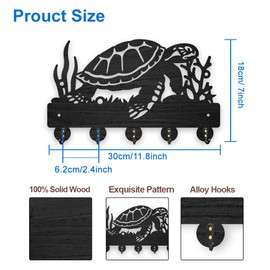 MAYJOYDIY Sea Turtle Coral Coat Hooks 11.8×7inch Wood Ocean Creatures Key Holder for Wall Sea Animal Wall Art Decor Key Hooks 5 Alloy Hooks for Gift Entryway Living Room Kitchen Office