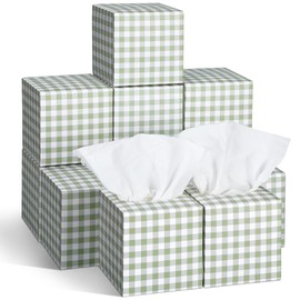 Fourluoo 12 Pack Facial Tissues Cube Face Boxes 600 Sheets 3 Ply Small Square Tissues Bulk for Car Bedroom Supplies(Green and White Plaid)