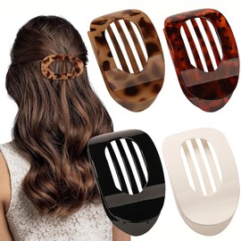 LOHGOU Flat Hair Clips, Set of 4, Hair Ornament, Shark Clip, Hair Accessory, Stylish, Simple Hair Decoration (A Set)