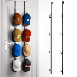 HapiRm Over Door Hat Rack - 2 Packs Hat Organizer with 8 Hooks Design, Hanging Baseball Cap Organizer Storage Holds Up to 40 Caps for Door, Bedroom, Closet (Black)