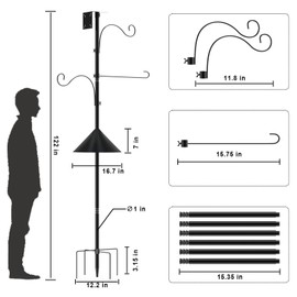 Bird Feeder Pole 118 Inch,Bird House Pole Mount Kit with Squirrel Proof Baffle,Double Shepherds Hooks for Outdoor,Adjustable Birdfeeder Poles for Outdoor,Yard,Garden Decor,Black (House Not Included)