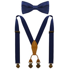 WDSKY Baby Boys' Suspenders and Bow Tie Set Adjustable with 4 Heart Clips 24" Navy Blue