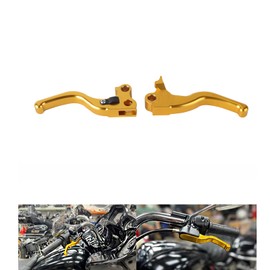 FVMOTO 3 Finger 5.9" CNC Shorty Hand Control Lever Kit Brake Clutch Levers Fit for Harley Sportster 1996-2003, Dyna 1996-2017, Softail 1996-2014, Touring 1996-2007(Gold)