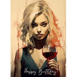 Pixiluv HAPPY BIRTHDAY Greeting card ~ Amazing Portrait of a Beautiful Woman in a Blue Dress~ Birthday Wishes Greetings Vintage Large Card