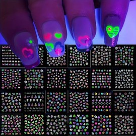 30 Hojas Pegatinas de Plantilla de Arte de Uñas, Pegatinas Autoadhesivas para Uñas, Guías de Manicura de Uñas para Mujer Decoración de Uñas (30pcs-glow-in-the-dark)