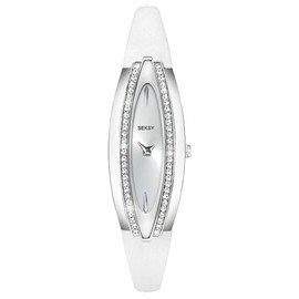 Seksy Women's 18.00mm Quartz Watch with Silver Analogue dial and White Leather Strap 2566