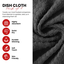 Premium Dish Towels - Grey [Pack of 4] 100% Cotton 13 x 13 Inches Dish Cloth - Absorbent Tea Towels - Terry Kitchen Dishcloth Towels for Household Cleaning by Infinitee Xclusives
