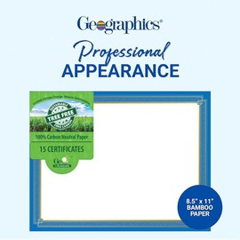 Elegant Blue Certificates Featuring Gold Foil Made from Recycled Bamboo, 8.5”x11”, 15/PK by Geographics®