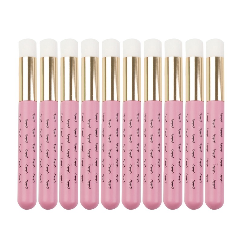 10pcs Facial Lash Shampoo Brushes Golden Tube Aluminum Acrylic Handle