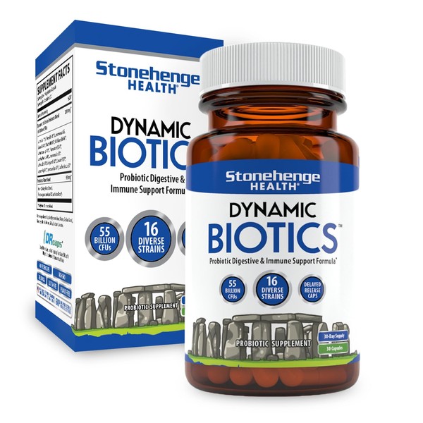 Stonehenge Health Probiotics 55 Billion CFU - 16 Strains, Prebiotic,