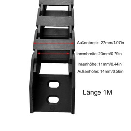 JDMAKJ 1 m Drag Chain, 10 mm x 20 mm, Cable Drag Chain, Energy Chain for 3D Printers, CNC Machine Tools, Electronic Devices, DIY Cable Chain, Black (1, 10 mm x 20 mm)