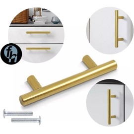 Jaladeras de Barra Doradas Para Cajones y Puertas Acero Inoxidable, Manijas Para Puertas y Gabinetes, Agarraderas Para Cajones De Barra Hueca, Tiradores Para Cajones, Cocina, Armario (10, 15.6 cm)