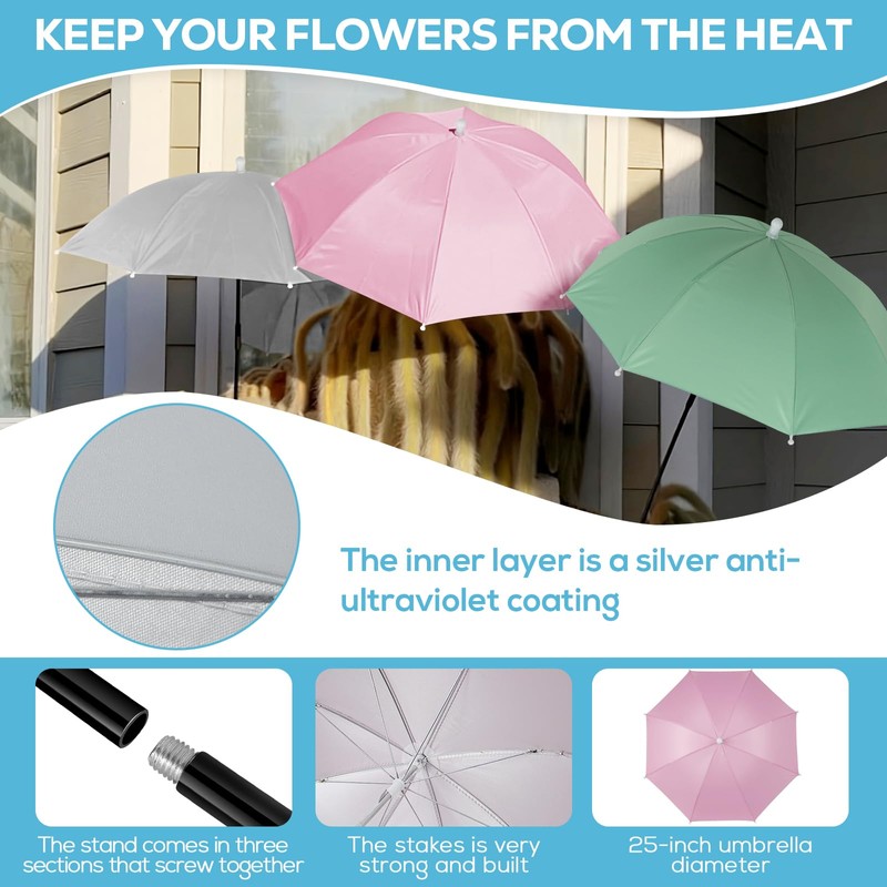 3 Pcs Plant Umbrellas for Outdoor Plants, 25" Garden Plant