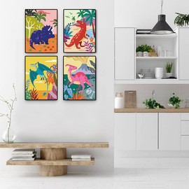 EIBEILI 4 Pack Diamond Painting Kits for Adults, Dinosaurs 5D Diamond Art Kits for Beginner Cartoon DIY Full Drill Diamond Dots Crystal Craft Kits for Home Wall Decor Gifts 12X16 inch