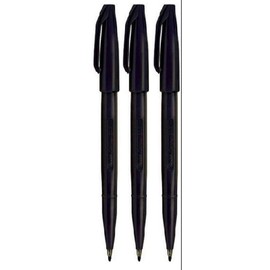 Pentel Black Original Sign Pen S520 Fibre Tip Marker Pens Colour Fineliner 2mm Nib 1mm Line Width (Pack Of 3)