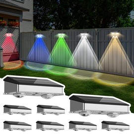 JNOEC Stainless Steel ABS Solar Fence Lights Outdoor 8 Pack 6 RGB Color Mode Changing+8 Fixed Colors (Warm White Cool White Colored) IP65 Waterproof High Brightness LED Spot Lens Deck Lights for Backyard Stair Railing Patio Wall Garden - Material: Stainl