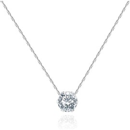 18K Gold Plated CZ Solitaire 0.9 Carat (6.2mm) Pendant Necklace Crystal Dainty Choker Necklaces for Women - Color: Silver
