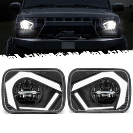 Partsam Eagle Eye Headlights H6054 LED 7x6 5x7, Hi/Low Sealed Beam with Anti-Glare, DRL, Sequential Turn Signal, without Start & End Animation, Black, DOT Approved