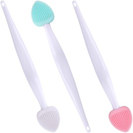 Winsyison 3pcs Silicone Lip Scrub Brush, Double-Sided Lip Exfoliator Brush for Dark Lips, Heart Shape Lip Scrubber Tool for Removing Dead Skin- Pink & Green & White