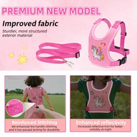 Safety Walking Harness with Leash for Autism Special Needs ADHD/ASD Girls Ages 6-12, Elopement Harness with Light Reflector and Grab Handle for Big Kids, Adjustable Tether Leash with Autism Awareness