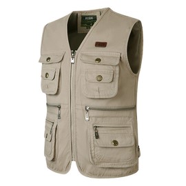 Ktwolen men's outdoor waistcoat with multiple pockets, gilet for fishing, hunting, camping, hiking, leisure jacket - beige, size: 3xl