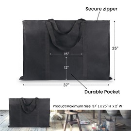 JJRING Dacron Light Weight Art Portfolio Tote Bag, 25'' x 37'' for 24'' x36'' Black Carrying Storage Case For Poster, Sketching, and Drawing